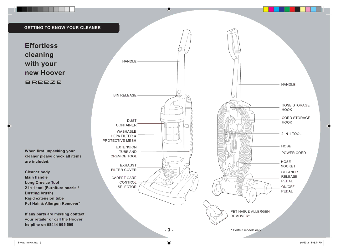 Hoover Vacuum Cleaner, Breeze manual Effortless cleaning with your new Hoover, Getting to Know Your Cleaner 