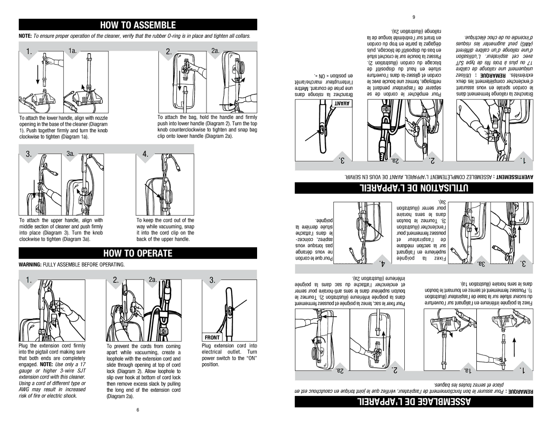 Hoover C1320 owner manual HOW to Assemble, HOW to Operate 