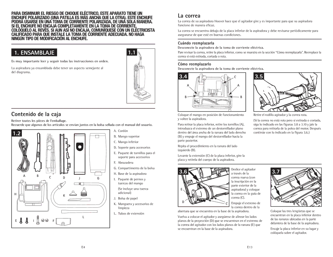 Hoover C1414900 owner manual Ensamblaje, Contenido de la caja 