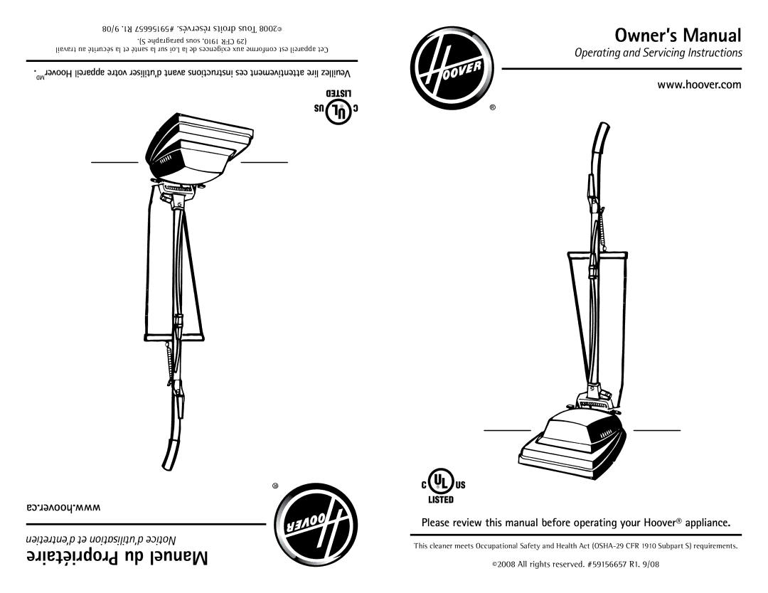 Hoover C1431010 owner manual 08 .R1 #59156657.réservés droits Tous, Paragraphe sous 1910, CFR 