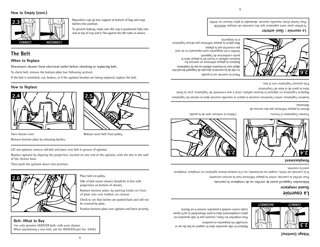 Hoover C1433010 owner manual Courroie La, When to Replace, How to Replace, Belt What to Buy 