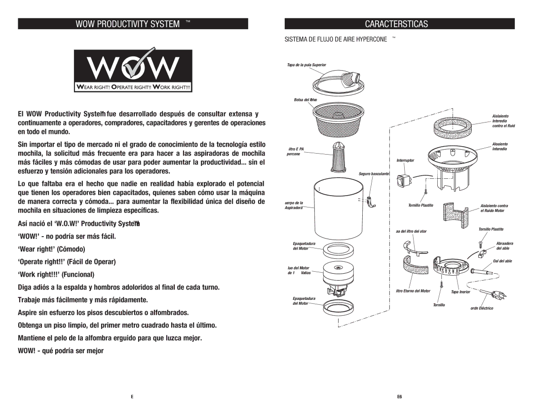 Hoover C2401-010 owner manual Características, Sistema DE Flujo DE Aire Hypercone 