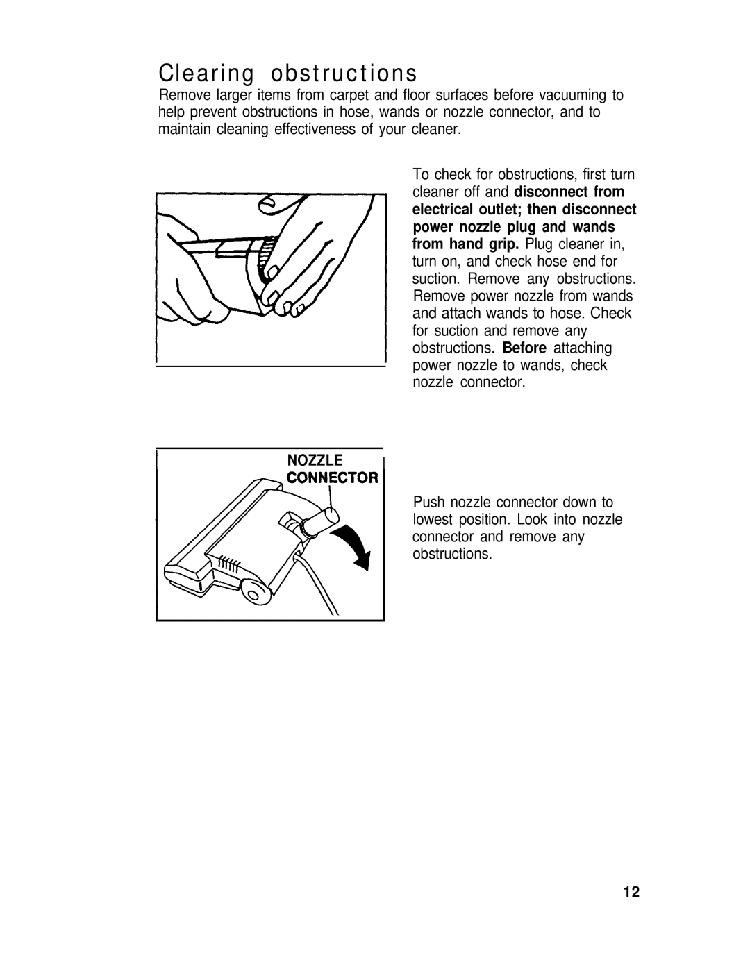 Hoover Canisfer Cleaner with Power Nozzle manual Clearing obstructions 