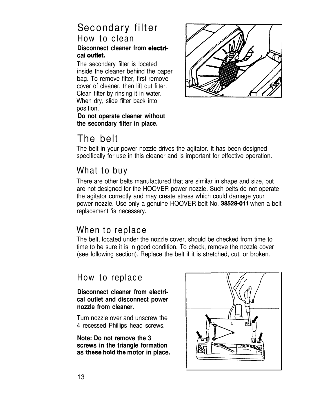 Hoover Canisfer Cleaner with Power Nozzle manual Secondary filter, Belt, How to clean, What to buy 