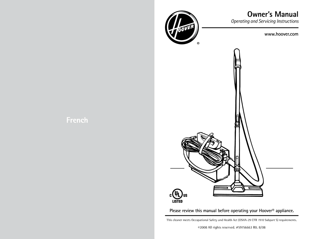 Hoover CH30000 owner manual Ca.hoover.www, Paragraphe sous 1910, CFR 