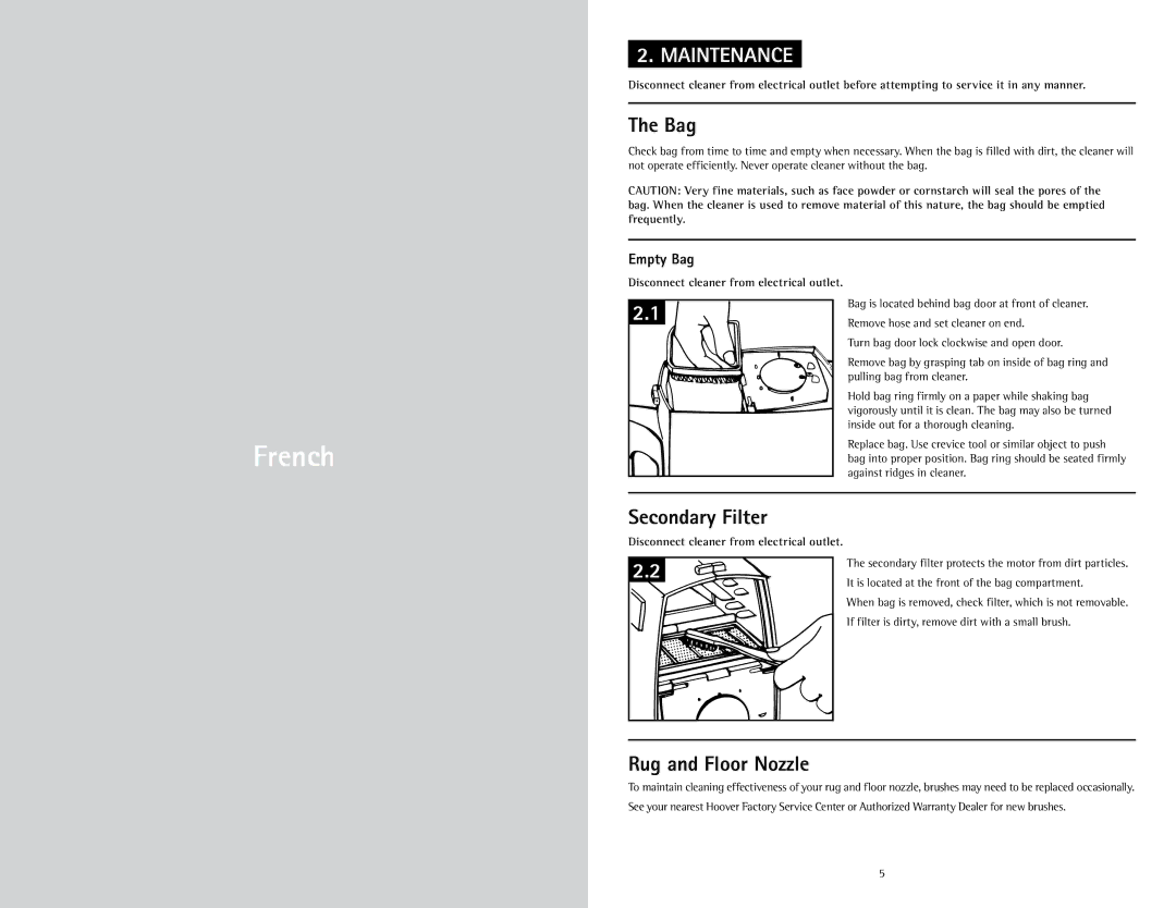 Hoover CH30000 owner manual Maintenance, Entretien 