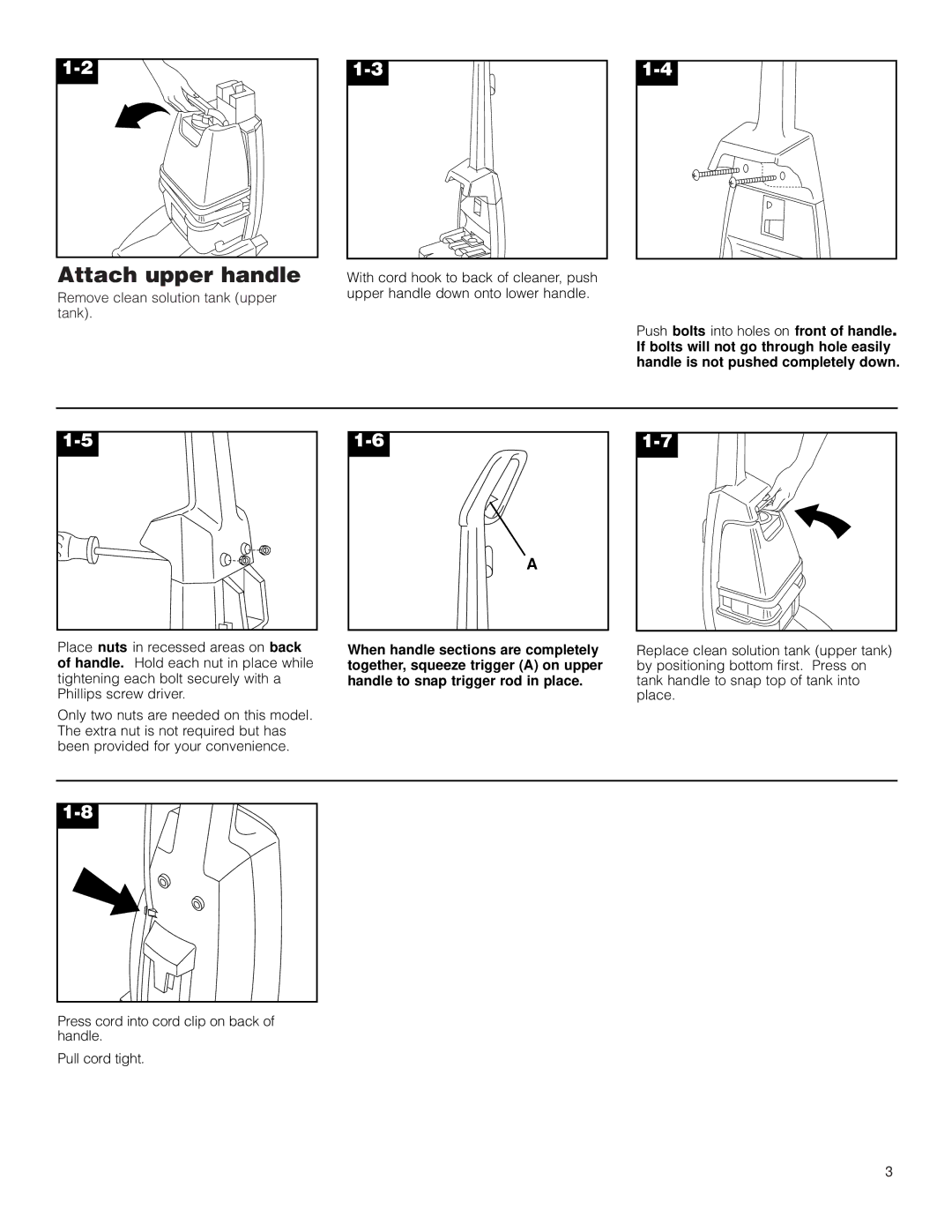 Hoover Commercial Spotter/Carpet Cleaner operating instructions Attach upper handle 