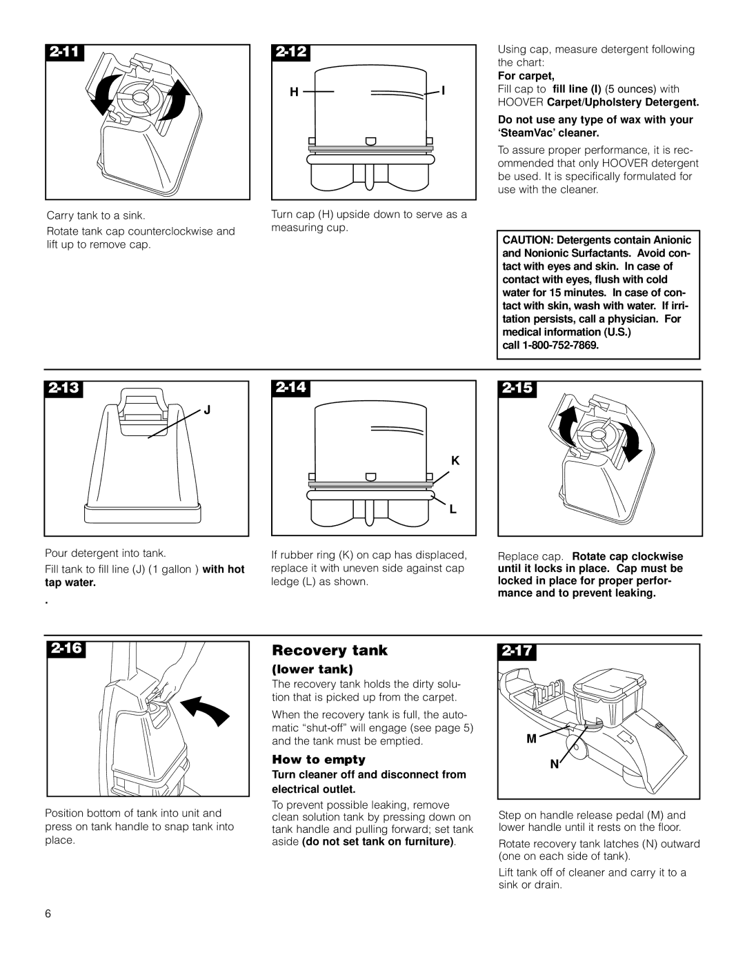 Hoover Commercial Spotter/Carpet Cleaner operating instructions Recovery tank, Lower tank, How to empty 