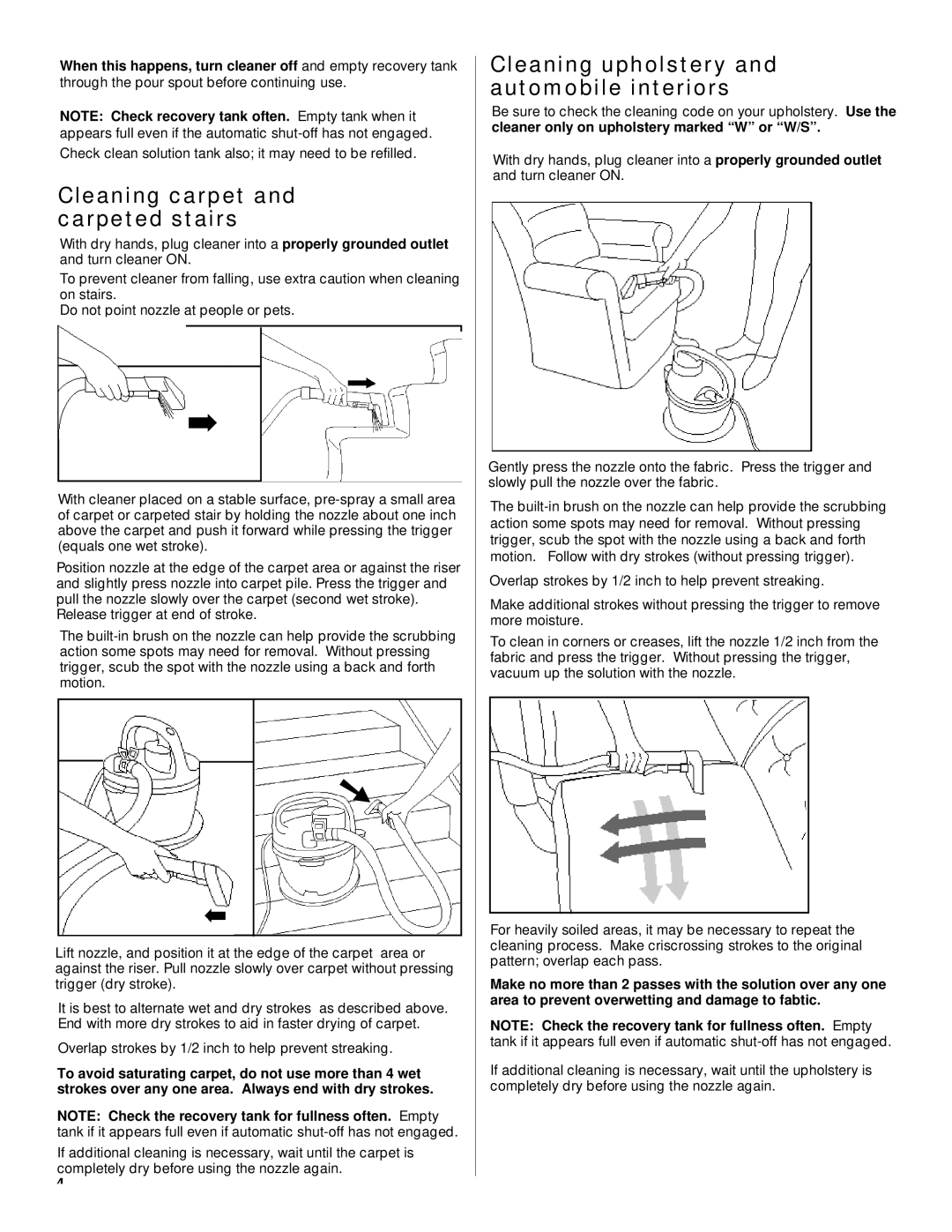 Hoover Compact Spot Cleaner owner manual Cleaning carpet and carpeted stairs, Cleaning upholstery and automobile interiors 