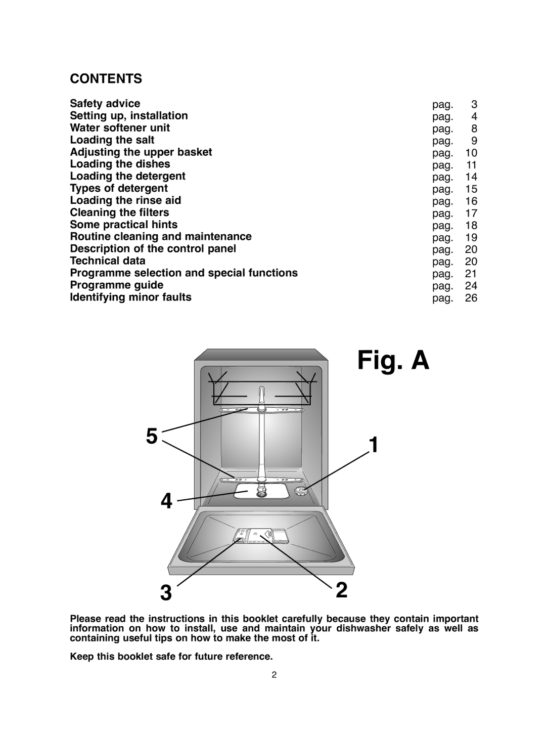 Hoover DDY 062 manual Fig. a, Contents 