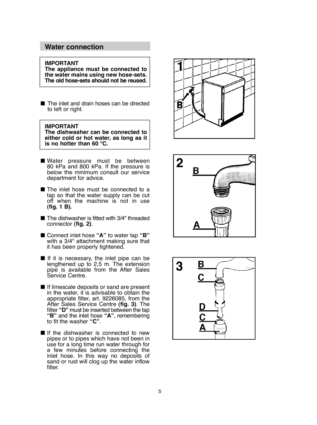 Hoover DDY 062 manual Water connection 