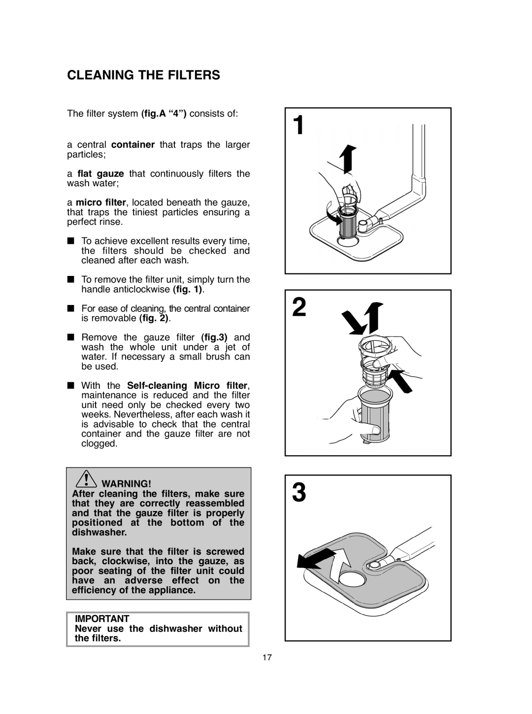 Hoover DDY 062 manual Cleaning the Filters 