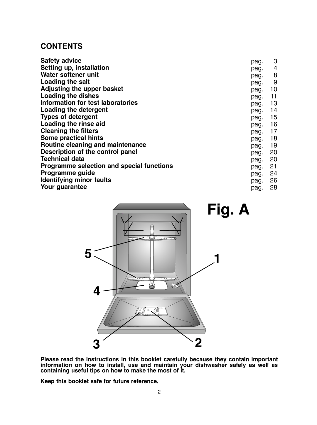 Hoover DDY 062 manual Fig. a, Contents 