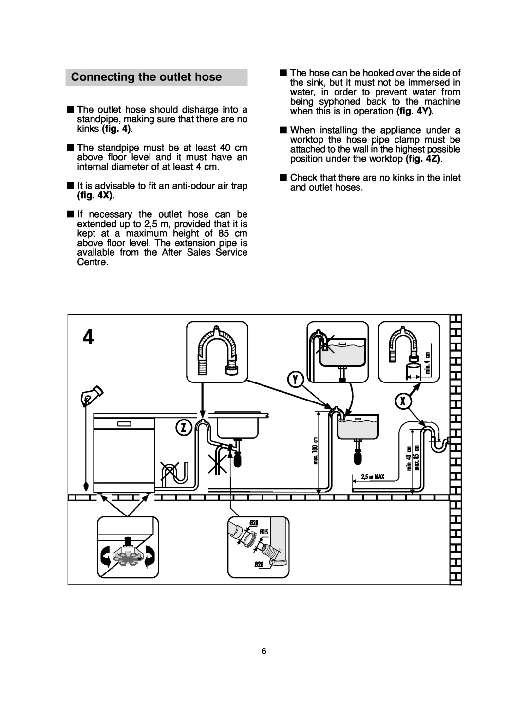 Hoover DDY 062 manual Connecting the outlet hose 