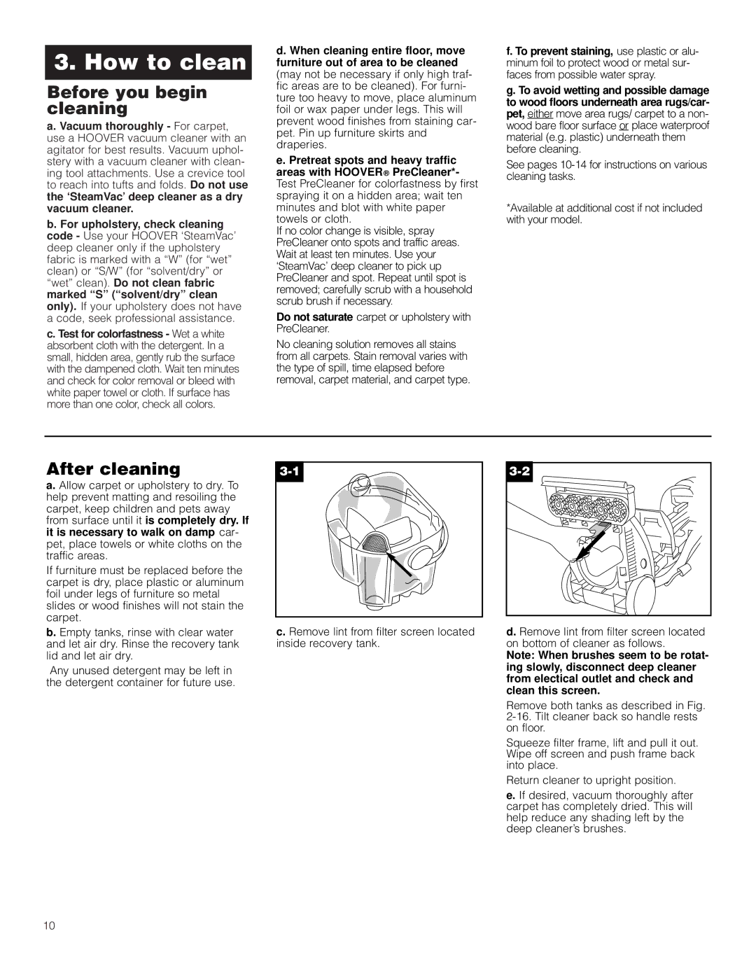 Hoover Deep Cleaner Steam Vacuum manual How to clean, Before you begin cleaning, After cleaning 