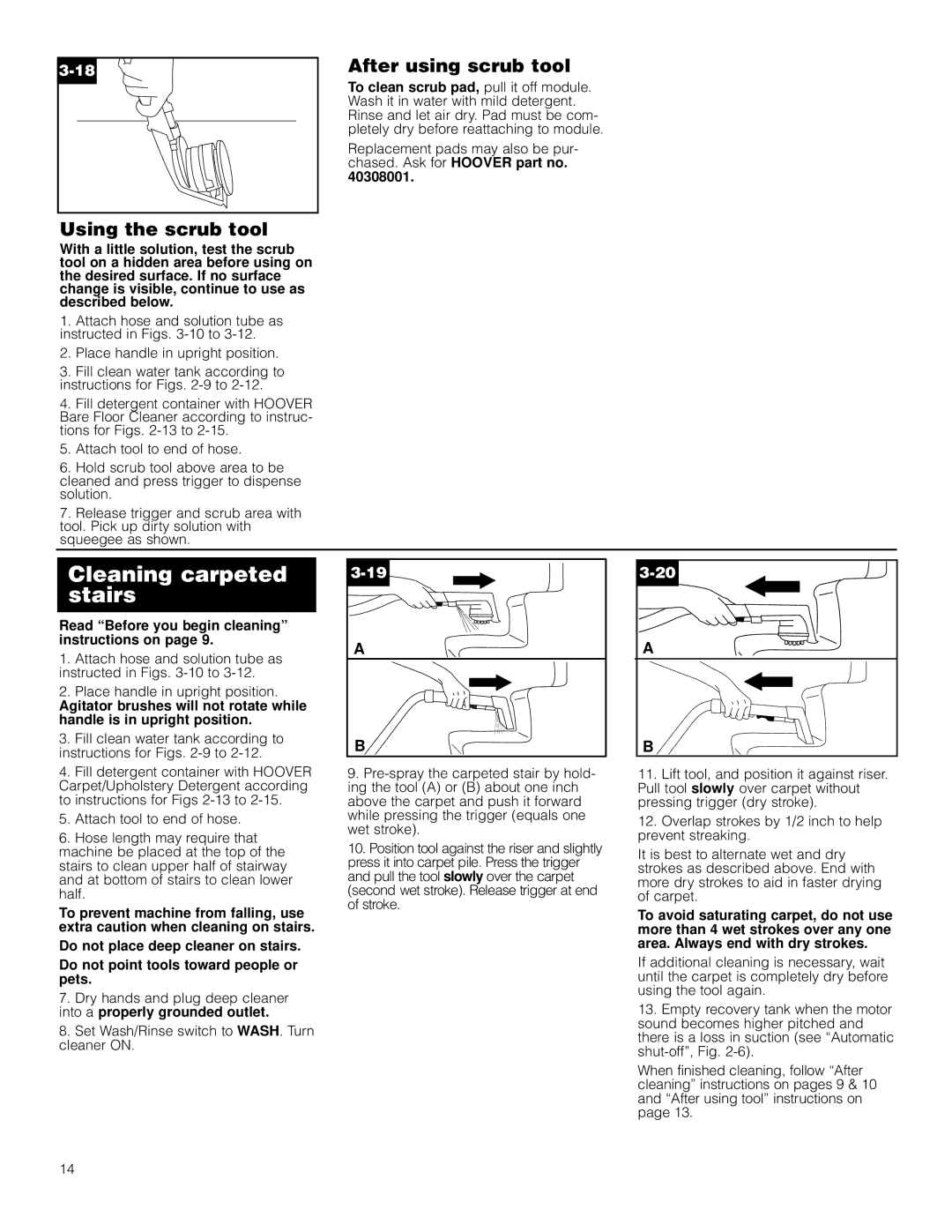 Hoover Deep Cleaner Steam Vacuum manual Using the scrub tool, After using scrub tool 