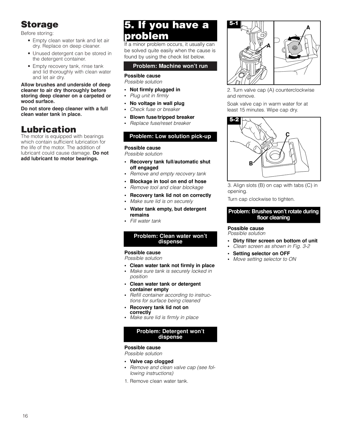 Hoover Deep Cleaner Steam Vacuum manual Storage, Lubrication 