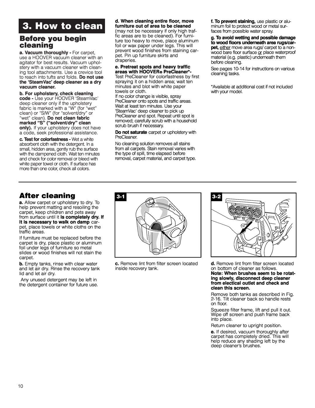 Hoover Deep Cleaner Steam Vacuum manual How to clean, Before you begin cleaning, After cleaning 