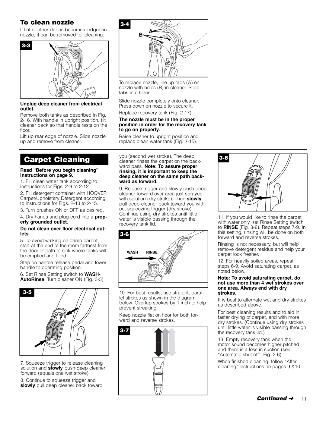 Hoover Deep Cleaner with Auto Rinse SteamVacuum manual To clean nozzle, Read Before you begin cleaning instructions on 