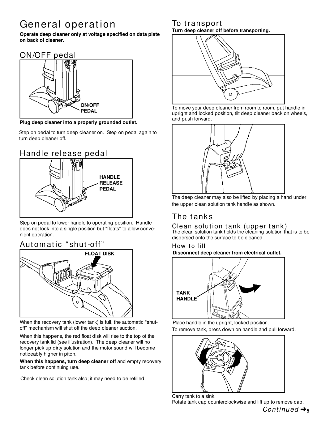 Hoover Deep Cleaner owner manual General operation 