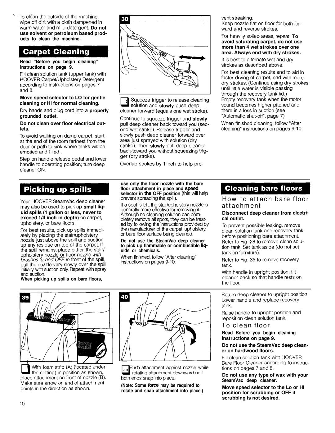 Hoover Deluxe How to attach bare floor attachment, To clean floor, Read Before you begin cleaning instructions on 