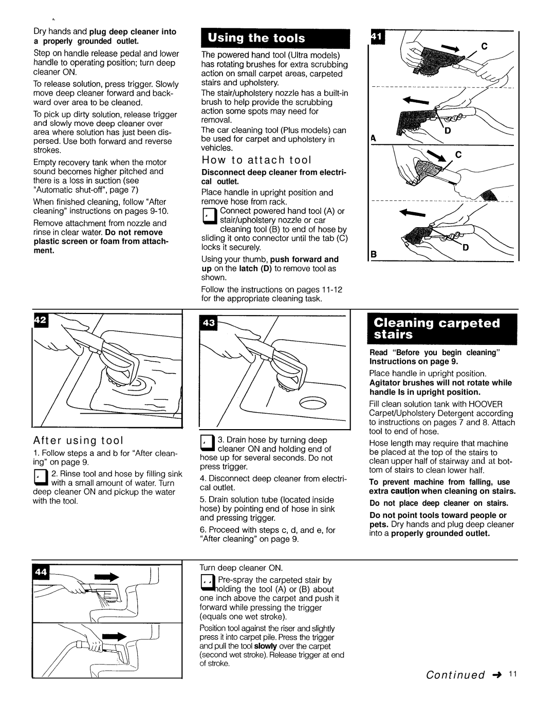 Hoover Ultra Plus, Deluxe owner manual How to attach tool, After using tool 