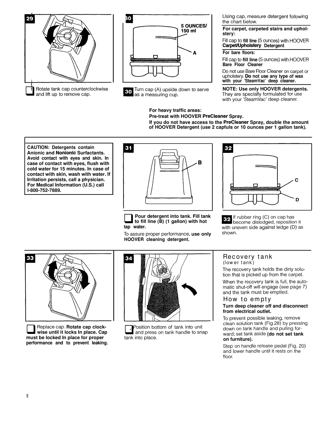 Hoover Deluxe, Ultra Plus owner manual Recovery tank, How to empty 