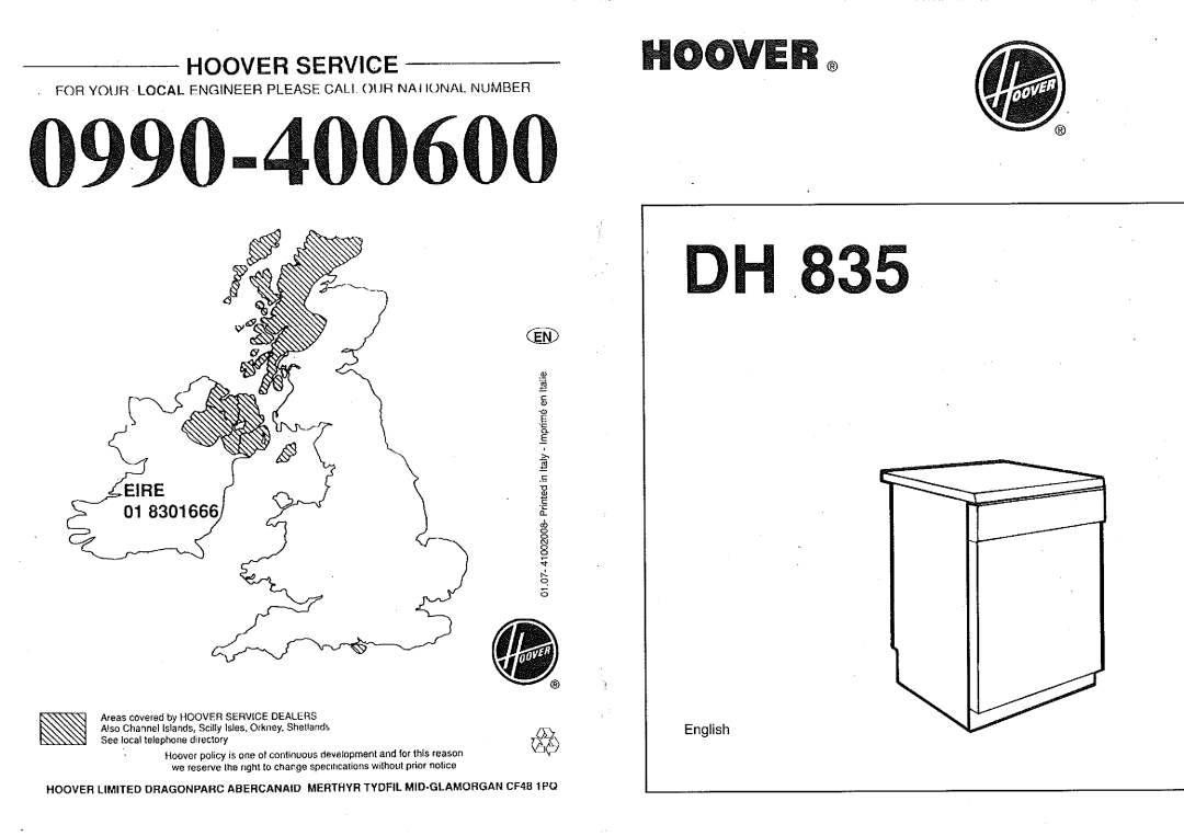 Hoover DH 835 manual 