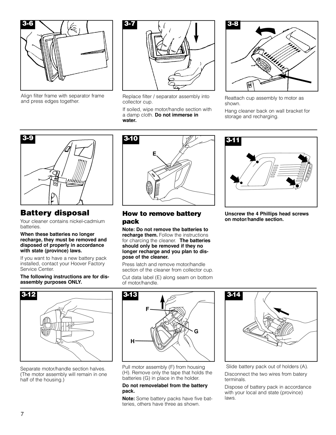 Hoover Dubl-Duty owner manual Battery disposal, How to remove battery pack 