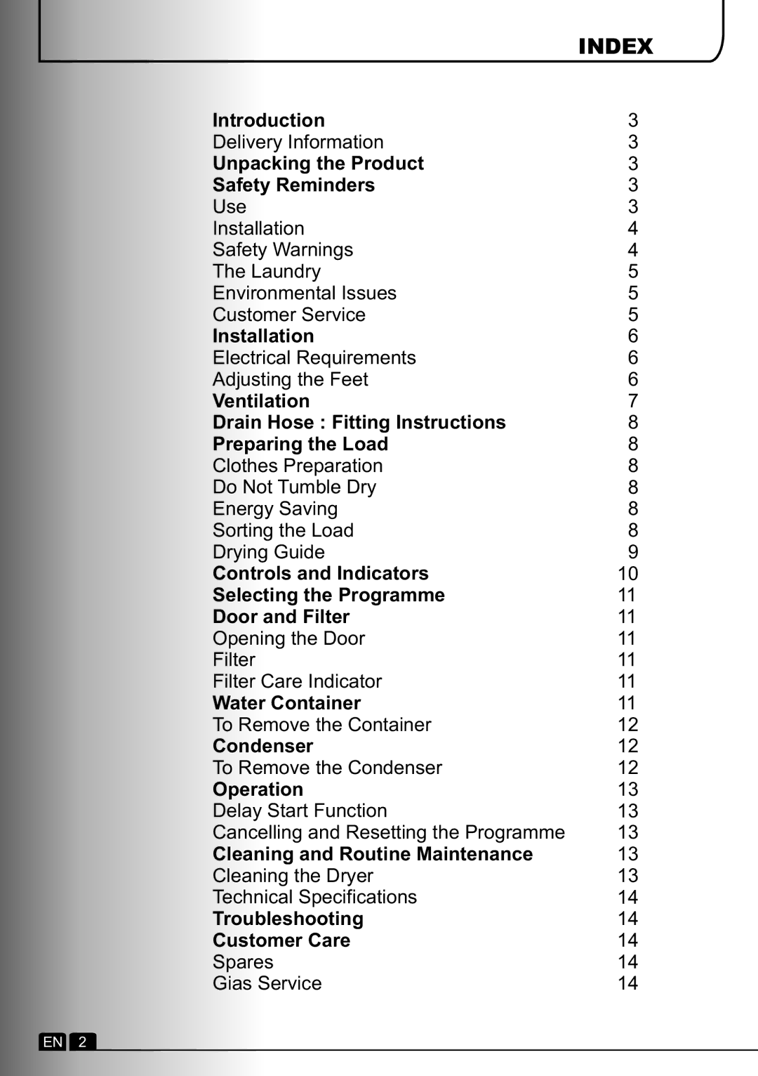 Hoover DYC 8713BX manual Index 