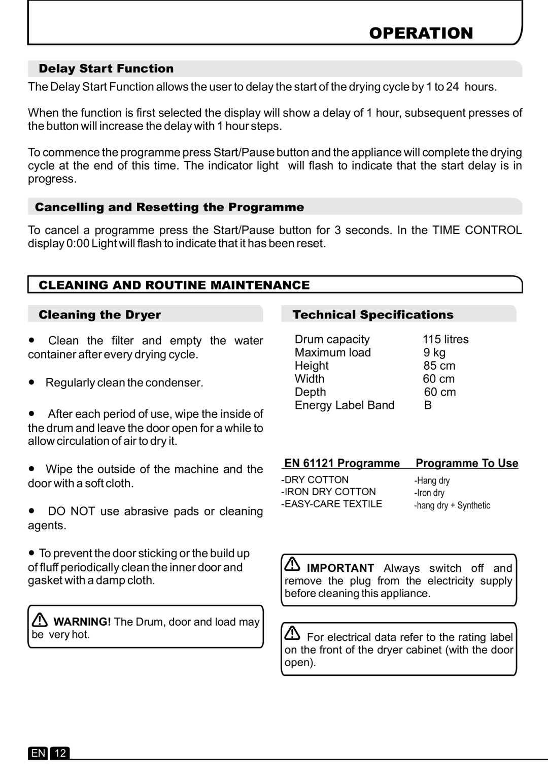 Hoover DYC 893B manual Operation, Cleaning and Routine Maintenance 