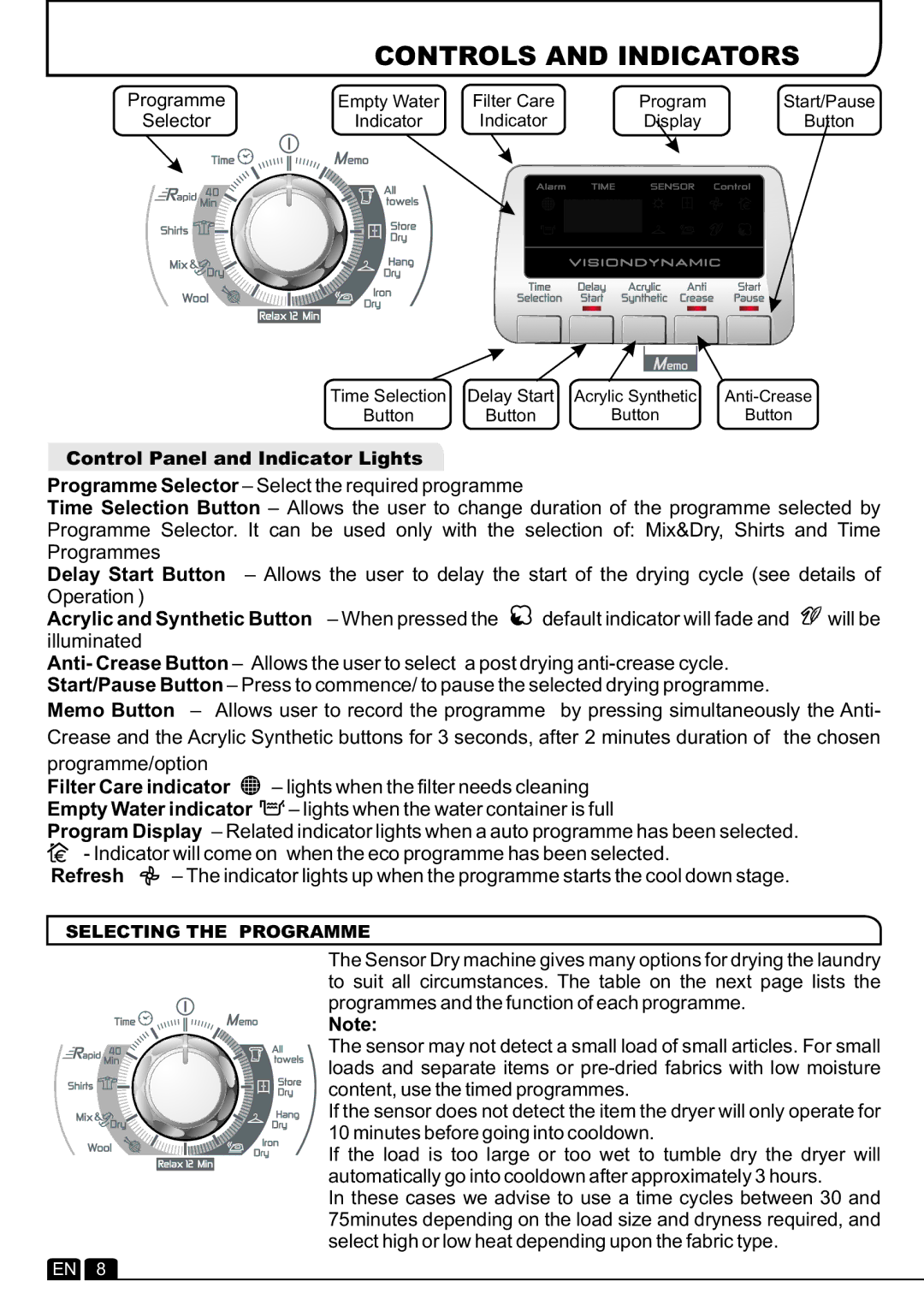 Hoover DYC 893B manual Controls and Indicators 