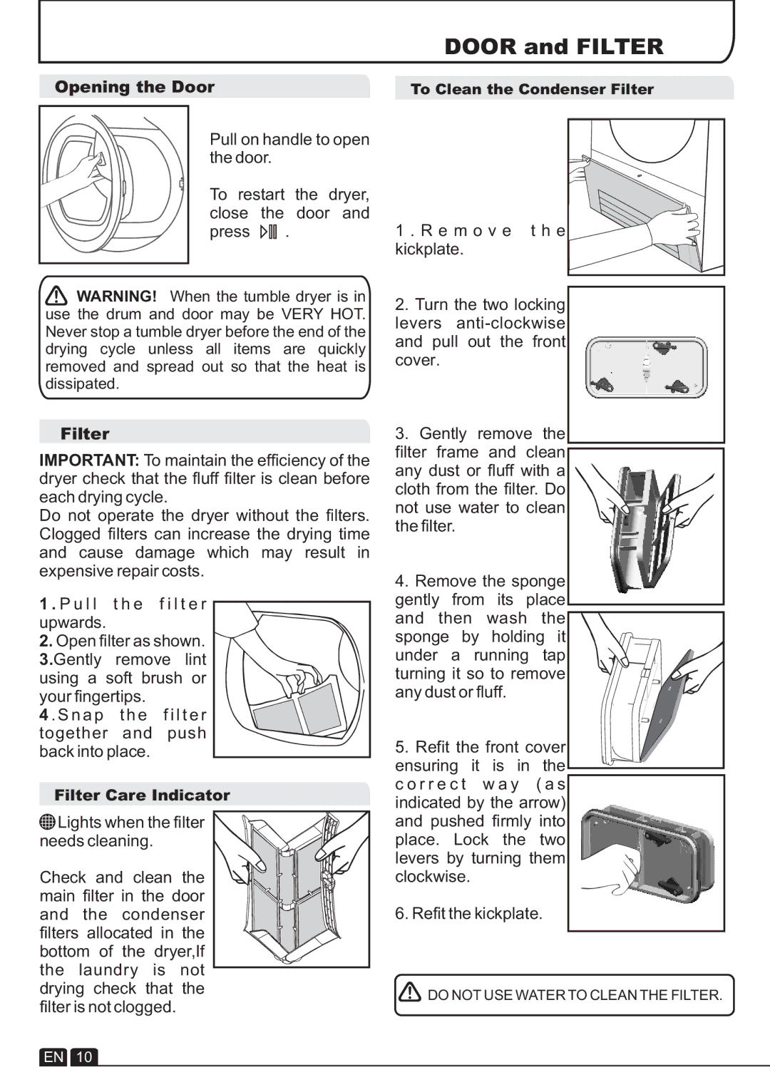 Hoover DYC 9913AX manual Opening the Door, Filter 