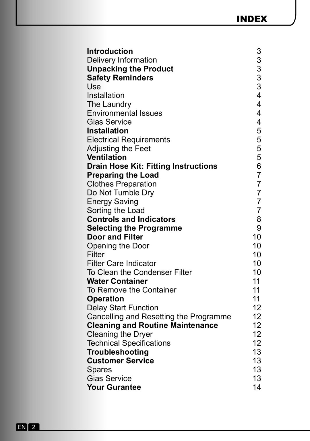 Hoover DYC 9913AX manual Index 