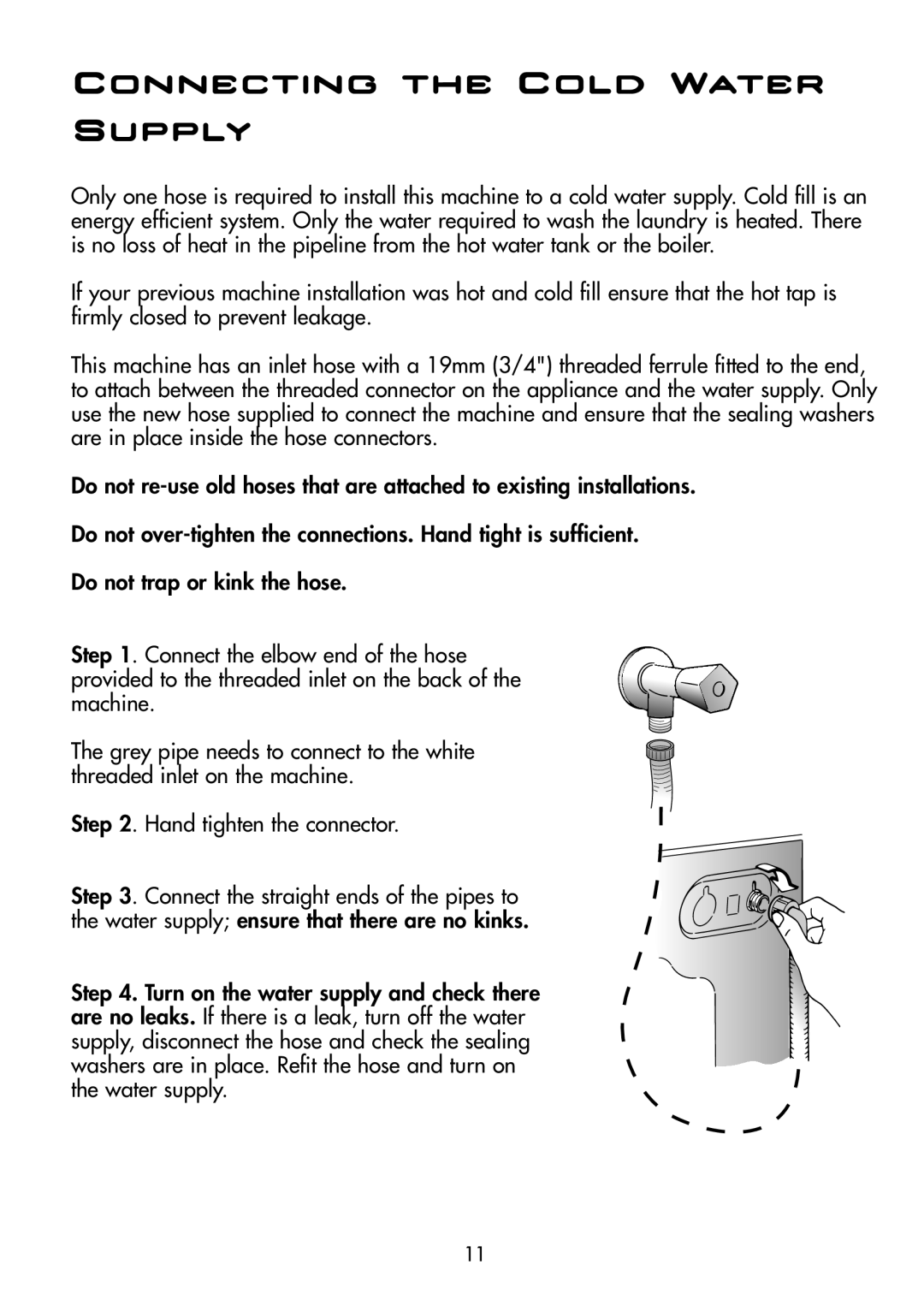 Hoover DYN D8P manual Connecting the Cold Water Supply 