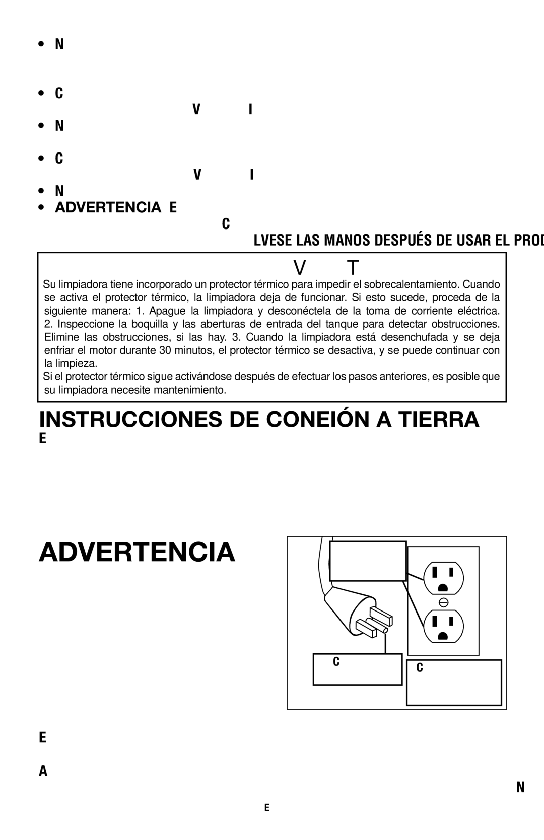 Hoover E1 owner manual Advertencia La conexión 