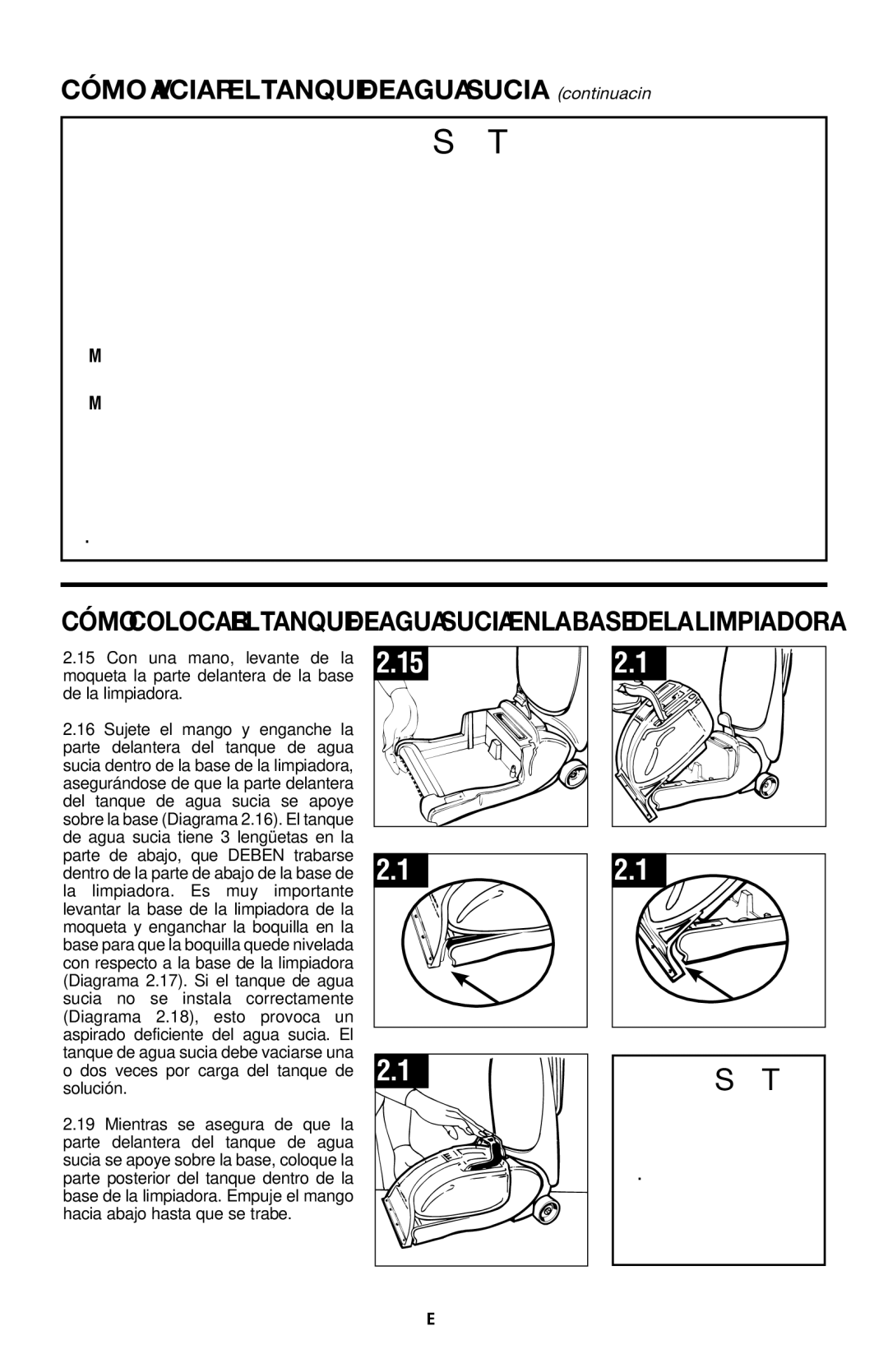 Hoover E1 owner manual Cómo Vaciar EL Tanque DE Agua Sucia continuación 