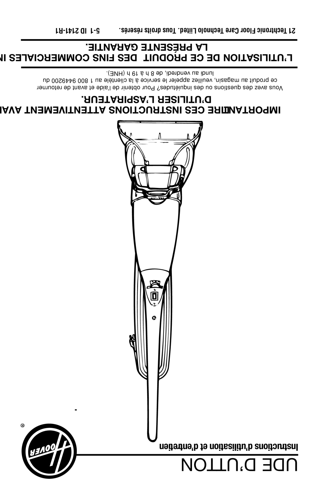 Hoover E1 owner manual Guide d’utilisation 