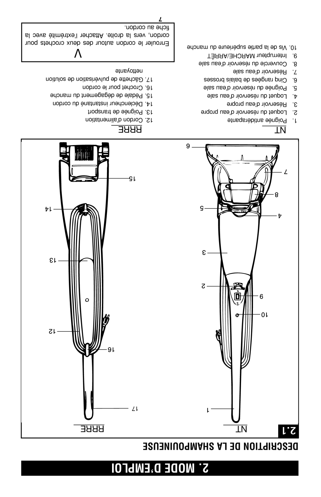 Hoover E1 owner manual Mode D’EMPLOI, Description DE LA Shampouineuse 