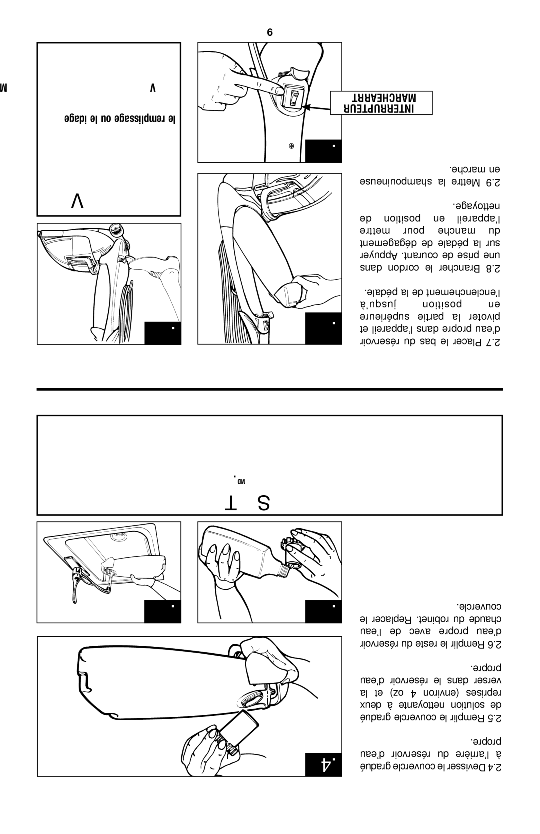 Hoover E1 owner manual Ajout de détergent dans le réservoir d’eau propre, Nettoyage DES Moquettes 