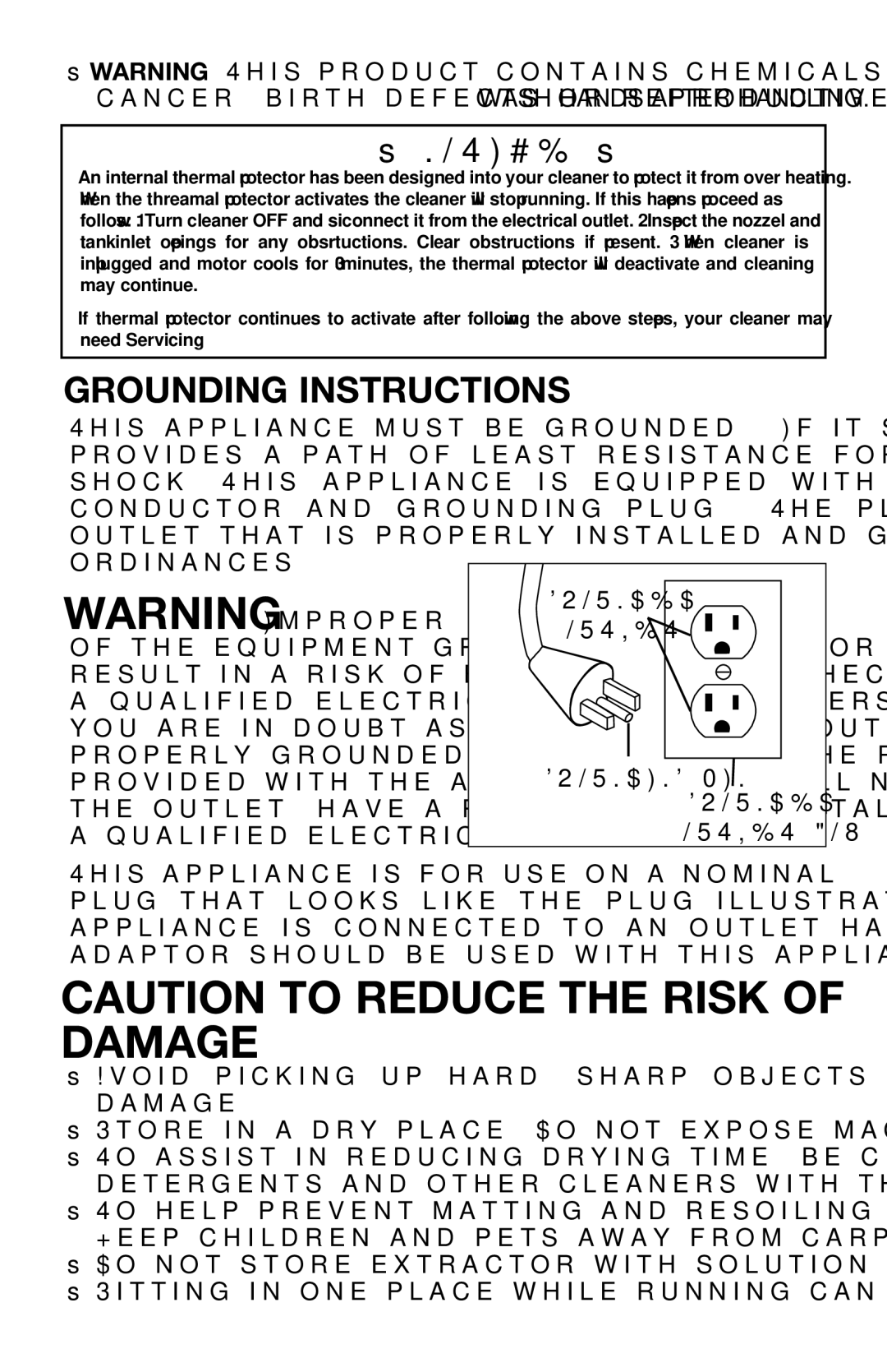 Hoover E1 owner manual Grounding Instructions 