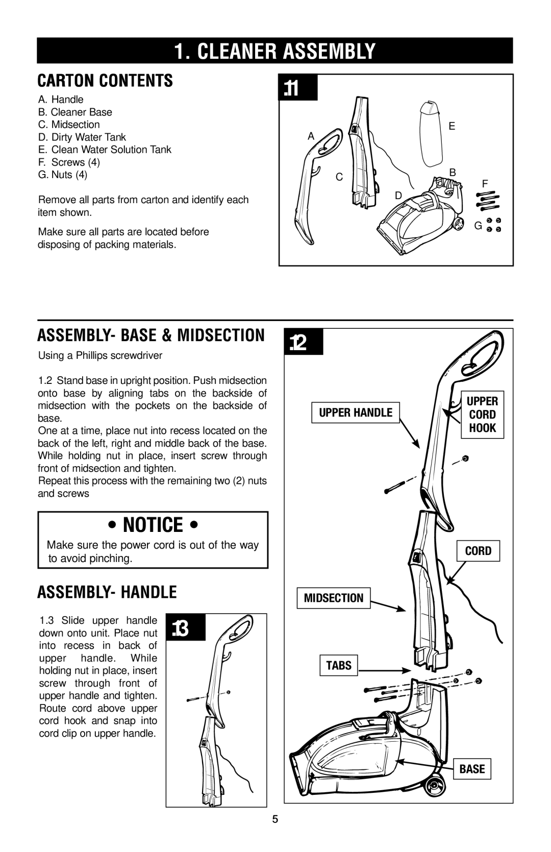 Hoover E1 owner manual Carton contents, ASSEMBLY- Handle 