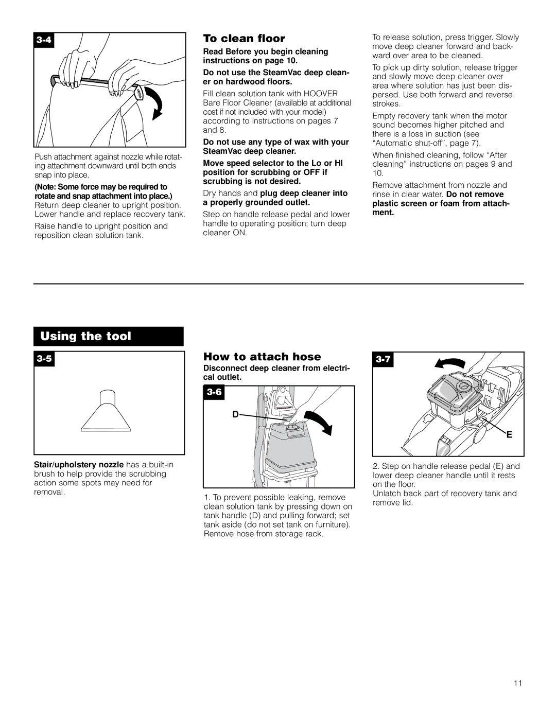 Hoover F5906900 owner manual To clean floor, How to attach hose 