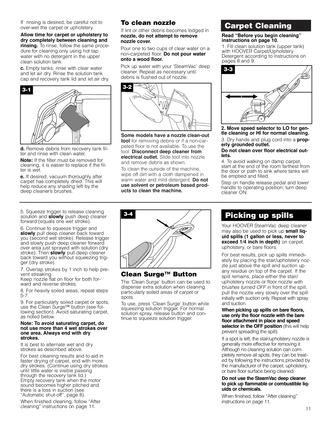 Hoover F5903-900, F5910-900 owner manual To clean nozzle, Clean Surge Button, Some models have a nozzle clean-out 