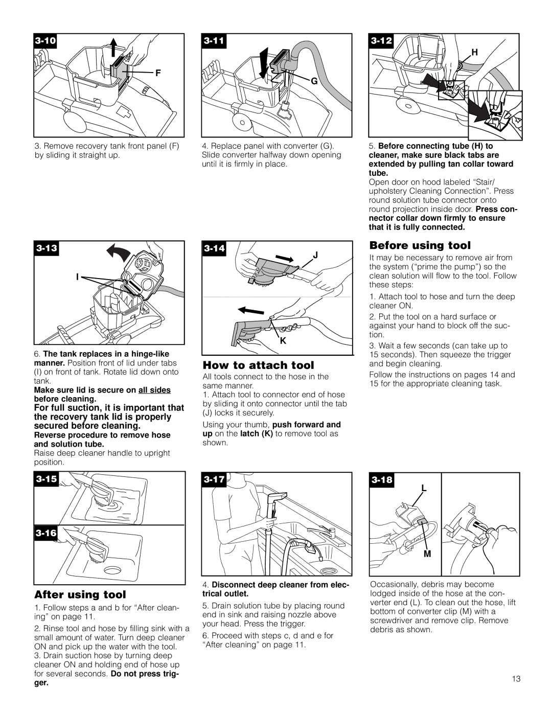 Hoover F5903-900, F5910-900 owner manual How to attach tool, Before using tool, After using tool 