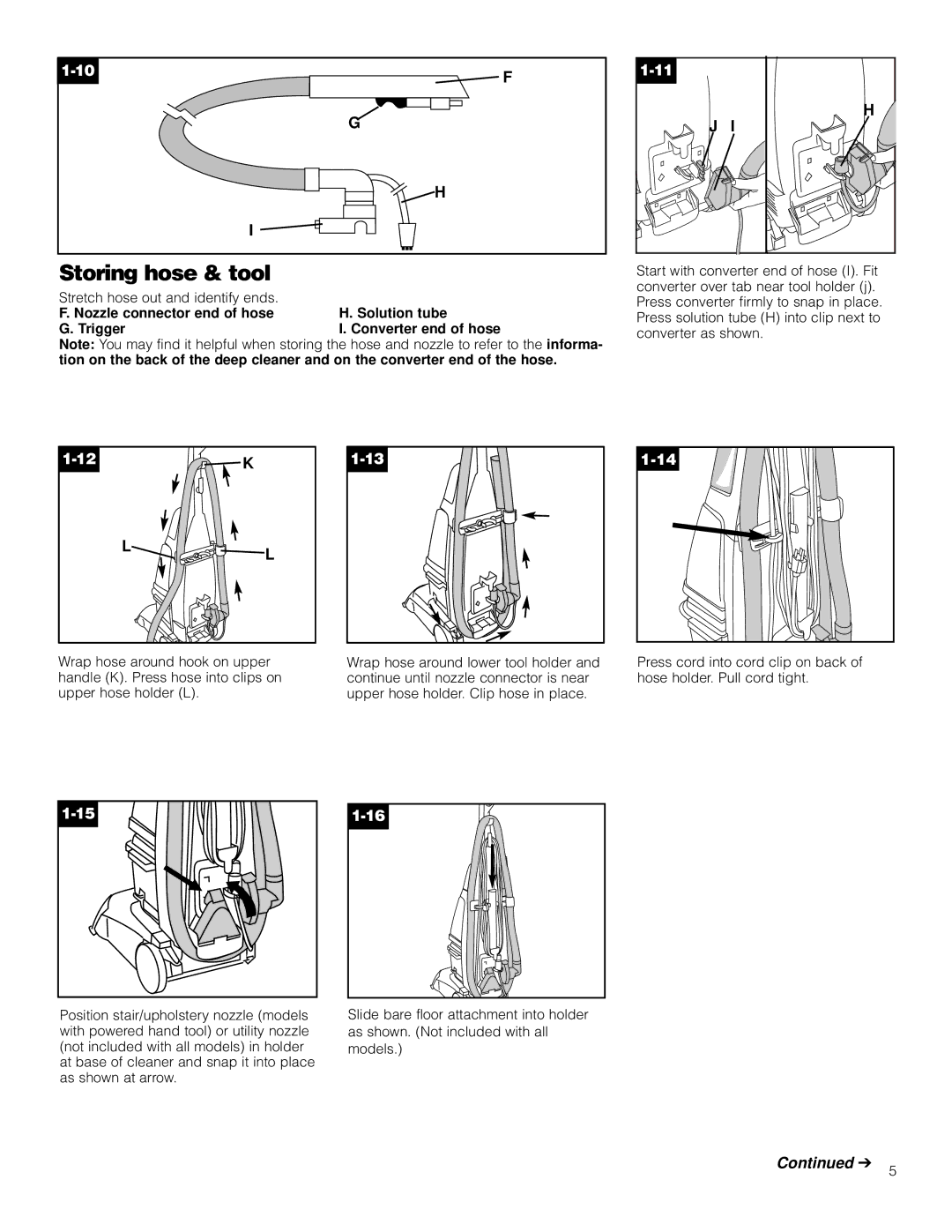 Hoover F5903-900, F5910-900 owner manual Storing hose & tool 