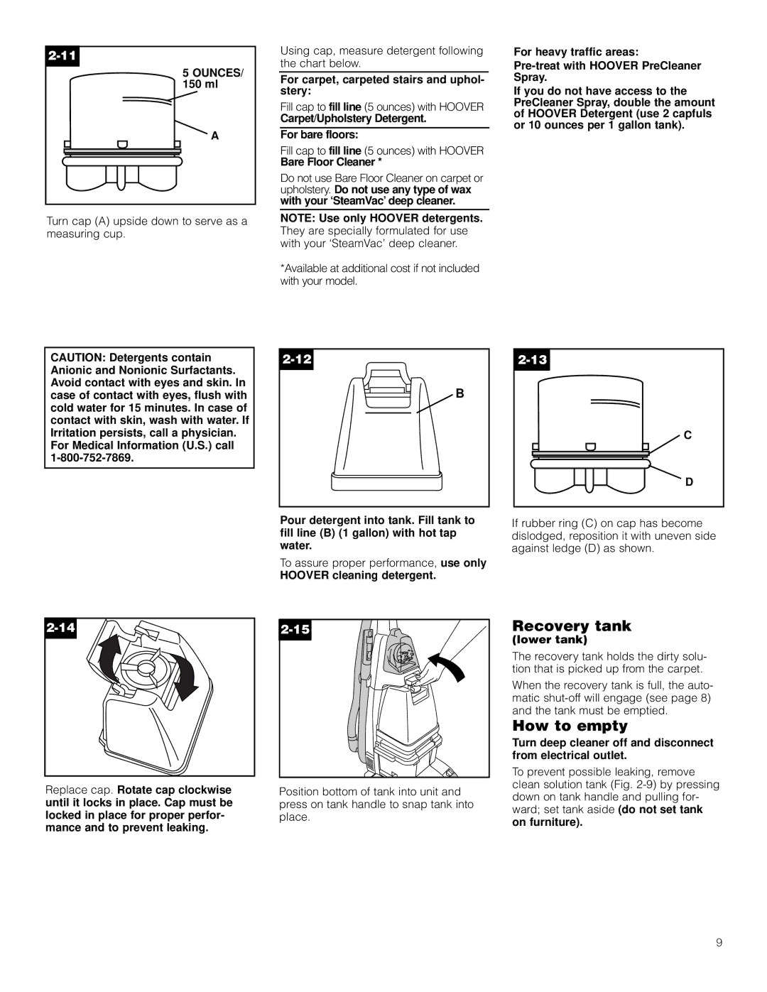 Hoover F5903-900, F5910-900 owner manual Recovery tank, How to empty 