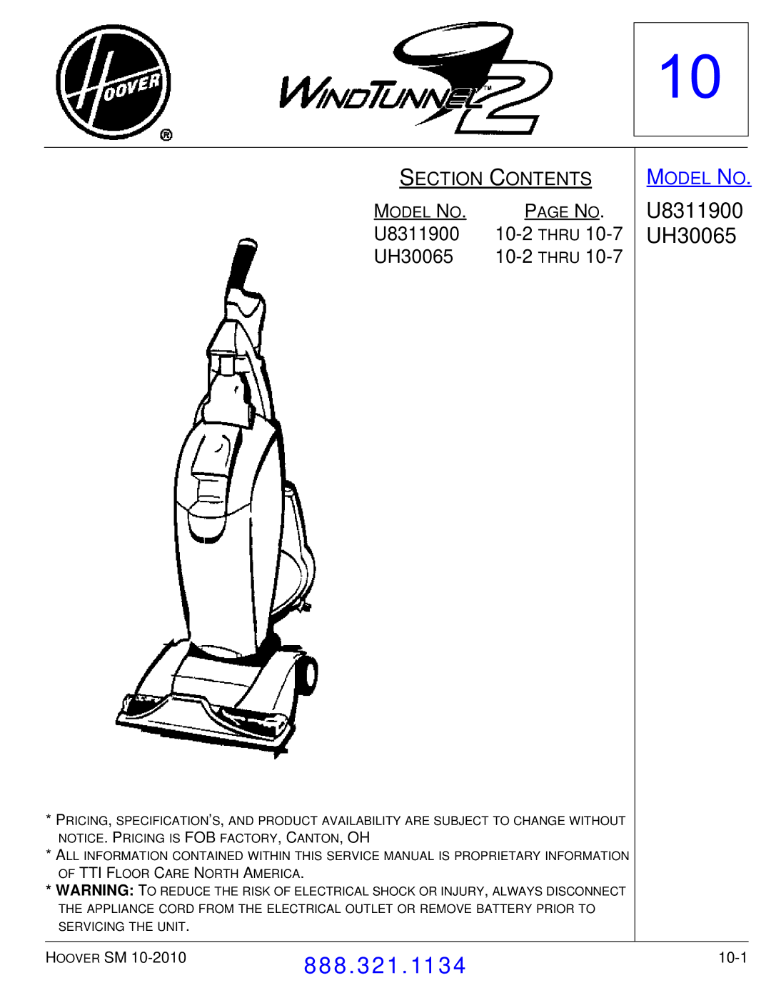 Hoover F7412900 manual U8311900 Thru UH30065 