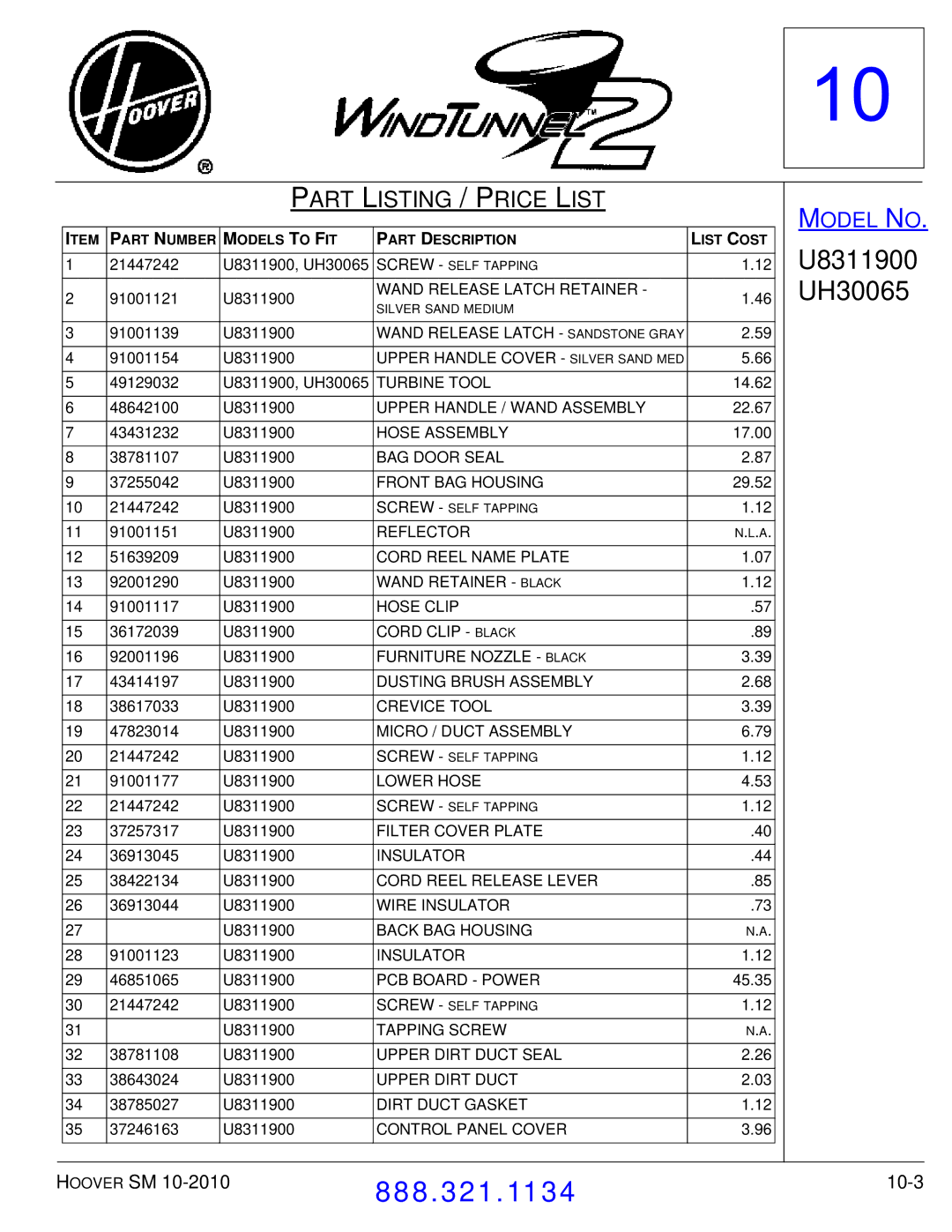 Hoover F7412900 manual 10-3 