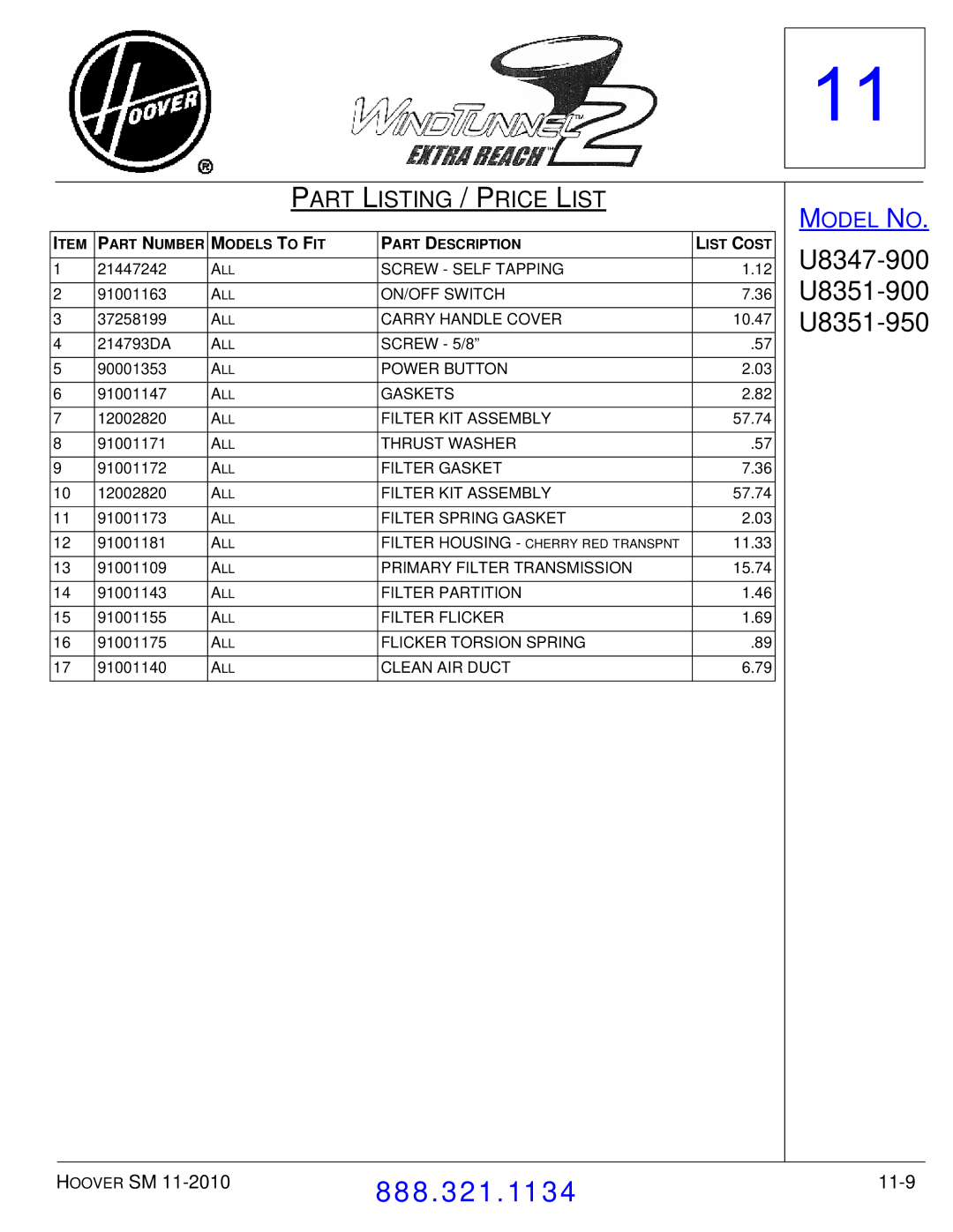 Hoover F7412900 manual 11-9 